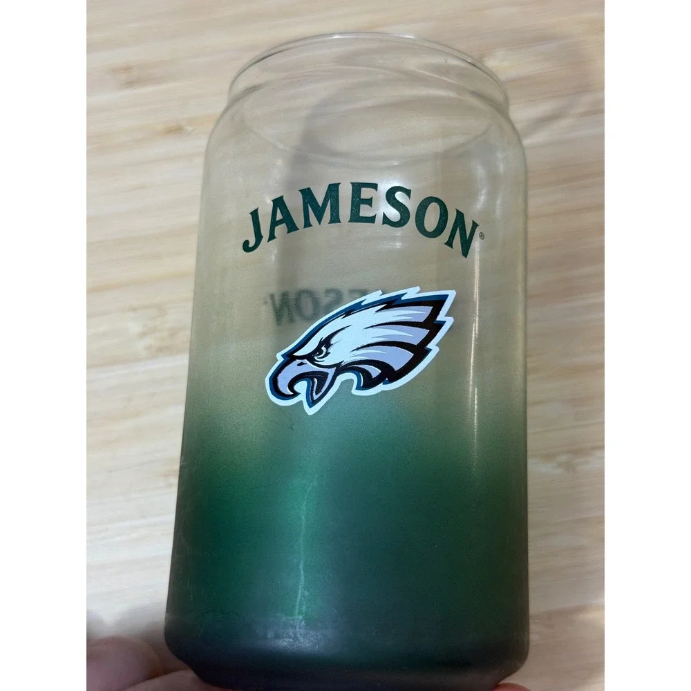 Jameson Philadelphia Eagles Beer Can Glasses Set of 2 Frosted Green NFL